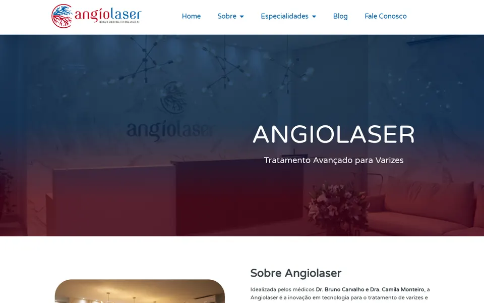 Página inicial do site de AngioLaser
