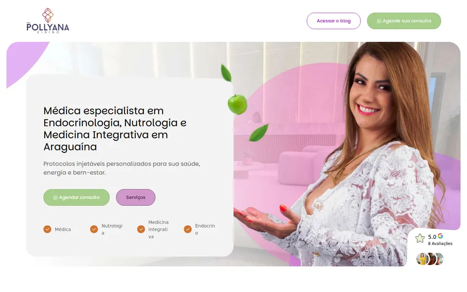 Página inicial do site de Dra. Pollyana Cirino
