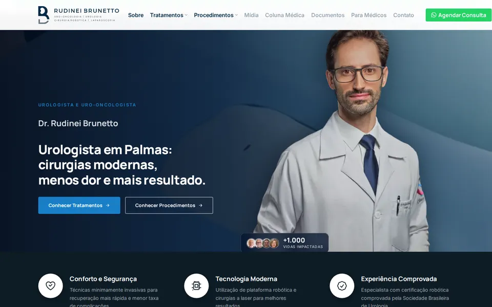 Página inicial do site de Dr. Rudinei Brunetto