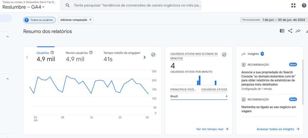 Reslumbre - volume de visitas em junho 2024